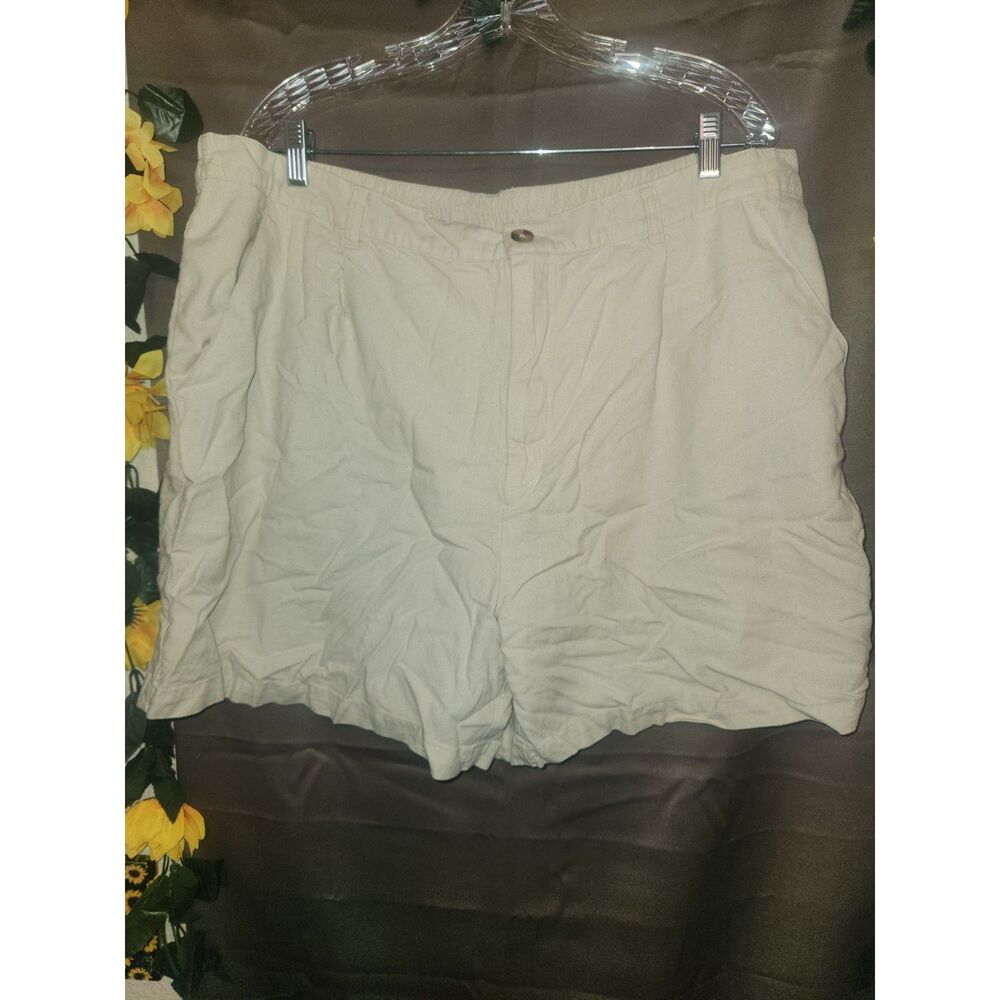 Time and Tru Shorts Womens Linen Blend Beige Khaki Elastic Back Plus XXXL 22